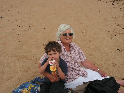 Grandma and Elias on the beach