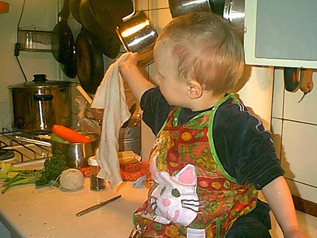helping in the kitchen